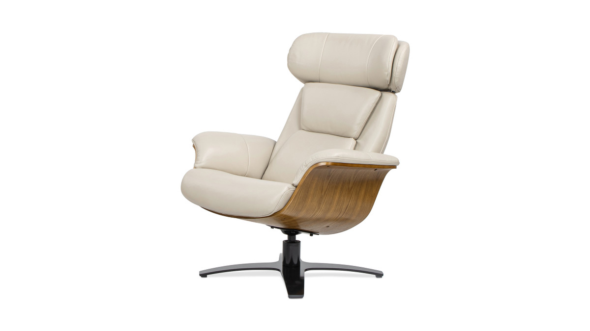 jennifer taylor home Jovan 31.5" Mid-Century Modern Genuine Leather Recliner Lounge Chair Pastel Beige