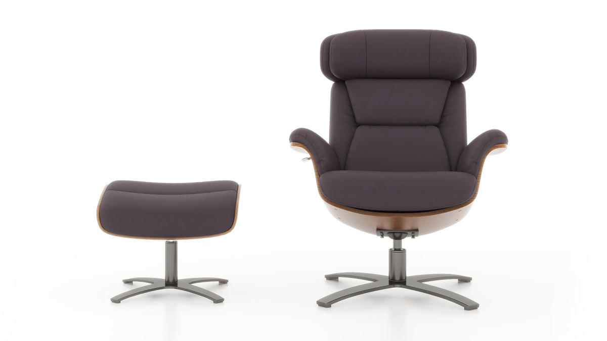 Jennifer Taylor Home Jovan 31.5" Mid-Century Modern Genuine Leather Recliner Lounge Chair & Ottoman Set Cacao Espresso Brown