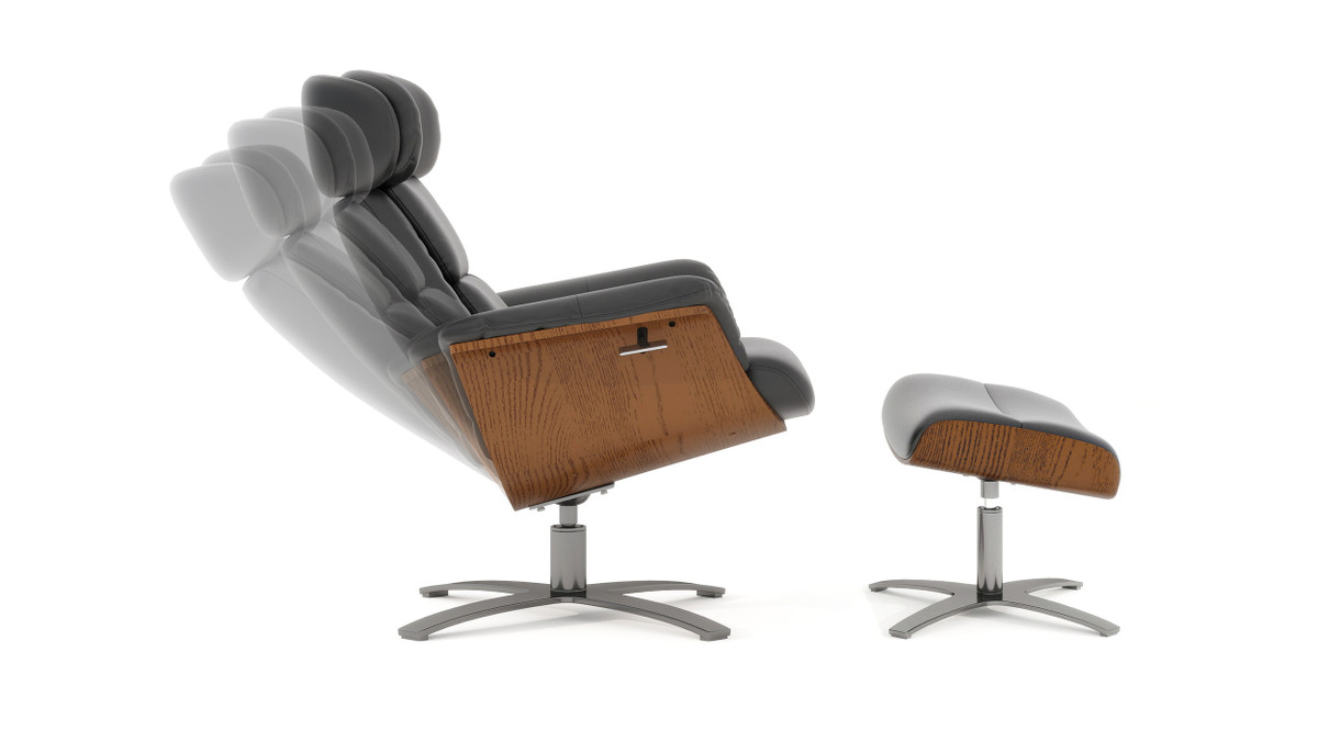 Jennifer Taylor Home Jovan 31.5" Mid-Century Modern Genuine Leather Recliner Lounge Chair & Ottoman Set Shadow Gray