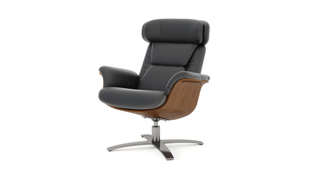 jennifer taylor home Jovan 31.5" Mid-Century Modern Genuine Leather Recliner Lounge Chair Shadow Gray