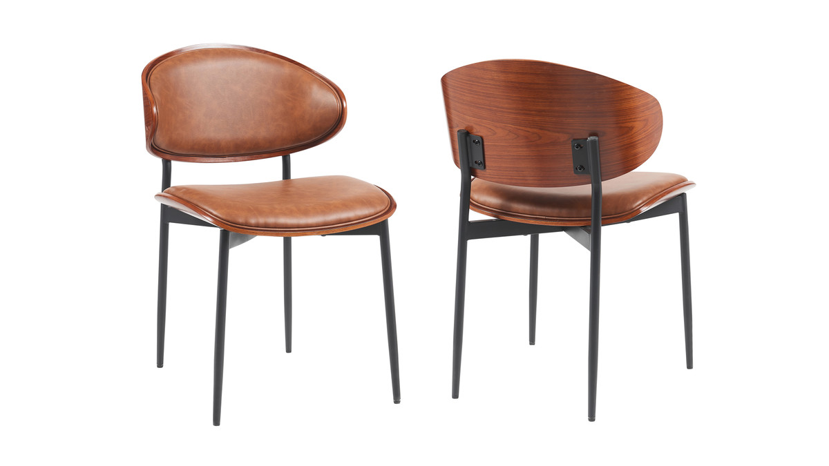 jennifer taylor home Kaelin Mid-Century Modern Dining Chairs with Bentwood Backrest Set of 2 Vegan Leather Orange