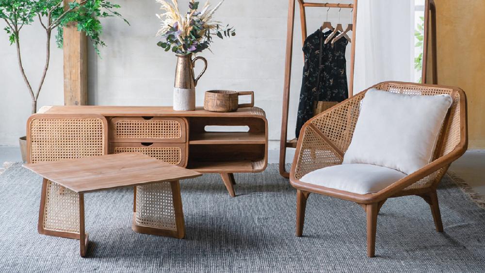 Jennifer Taylor Home Kaia 41" Teak & Rattan Accent Chair With Cushion