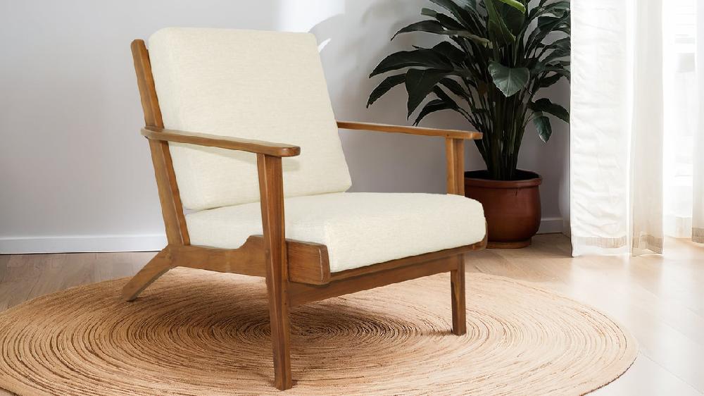 Jennifer Taylor Home Kairo 29.9" Mid-Century Teak Armchair Cream Linen