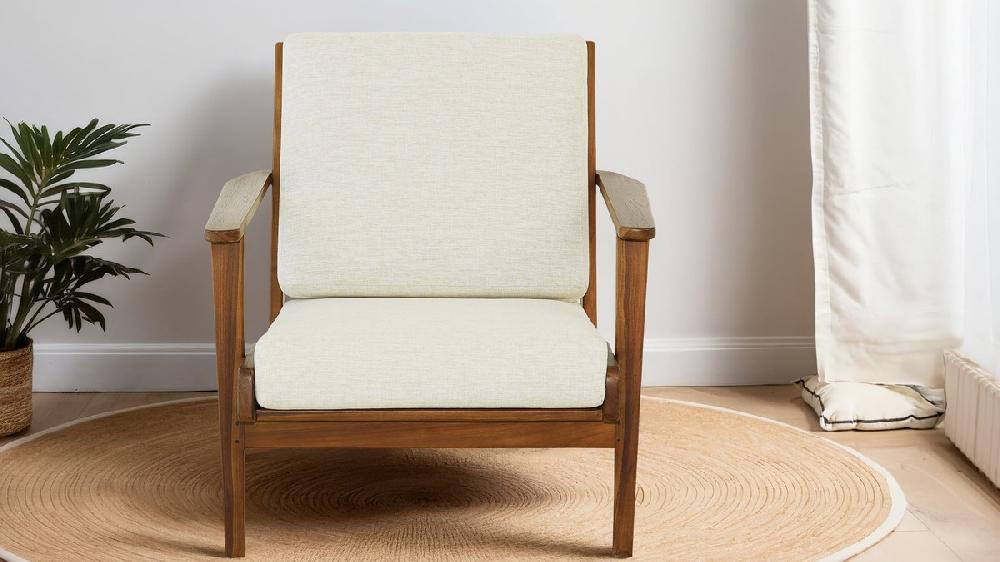 Jennifer Taylor Home Kairo 29.9" Mid-Century Teak Armchair Cream Linen