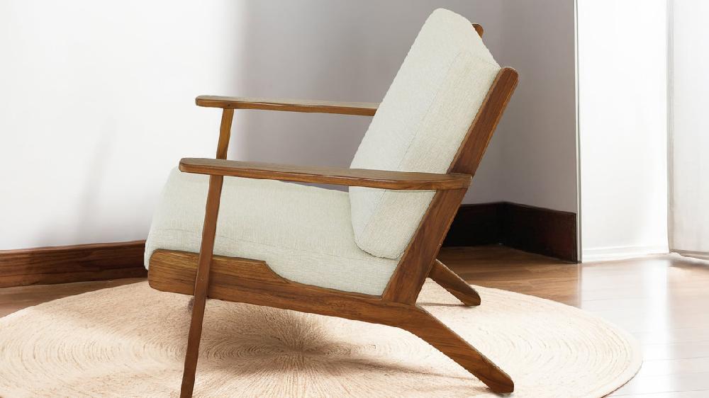 Jennifer Taylor Home Kairo 29.9" Mid-Century Teak Armchair Cream Linen