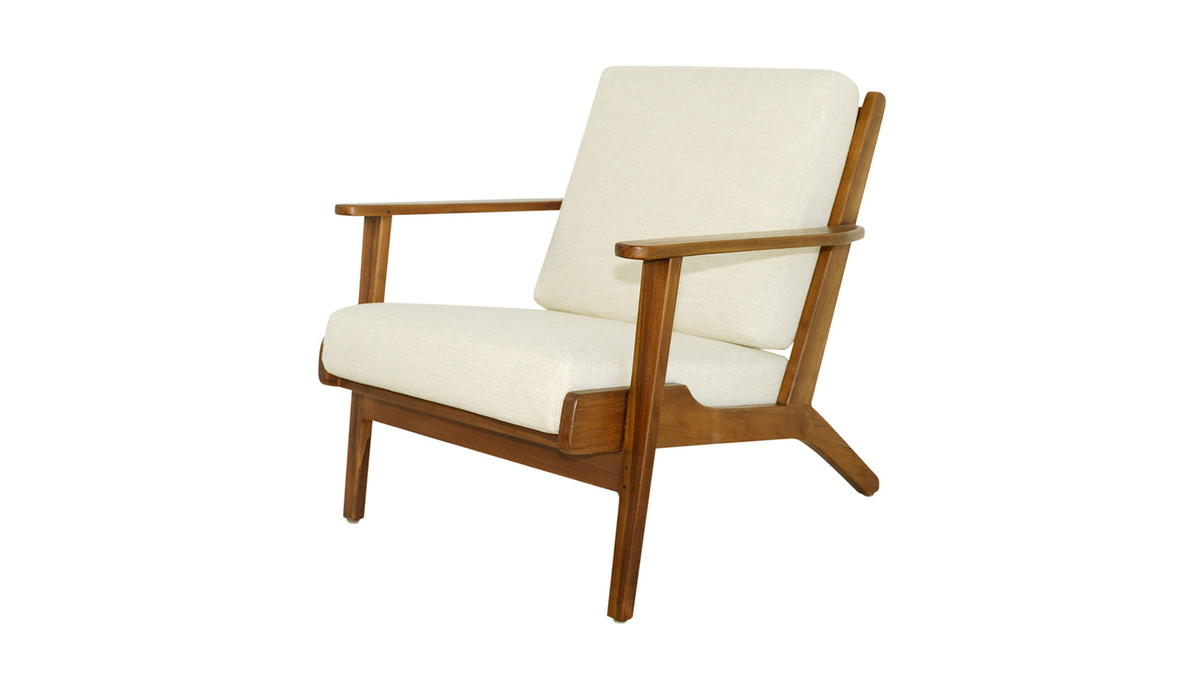jennifer taylor home Kairo 29.9" Mid-Century Teak Armchair Cream Linen