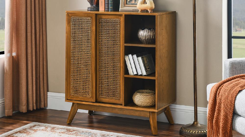 Jennifer Taylor Home Kairo 36" Rattan Sliding Door Sideboard With Adjustable Shelves And Open Storage