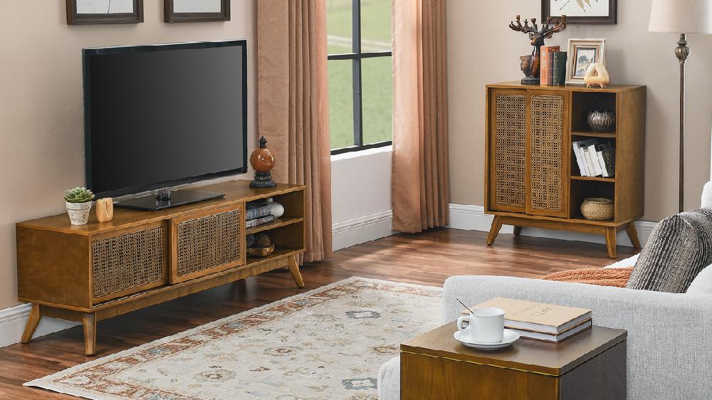 Jennifer Taylor Home Kairo 36" Rattan Sliding Door Sideboard With Adjustable Shelves And Open Storage