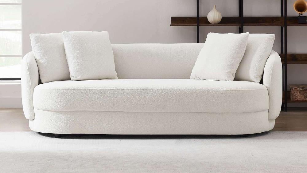 Jennifer Taylor Home Kaizu 85" Japandi Style Curved Bouclé Sofa With Recessed Base White