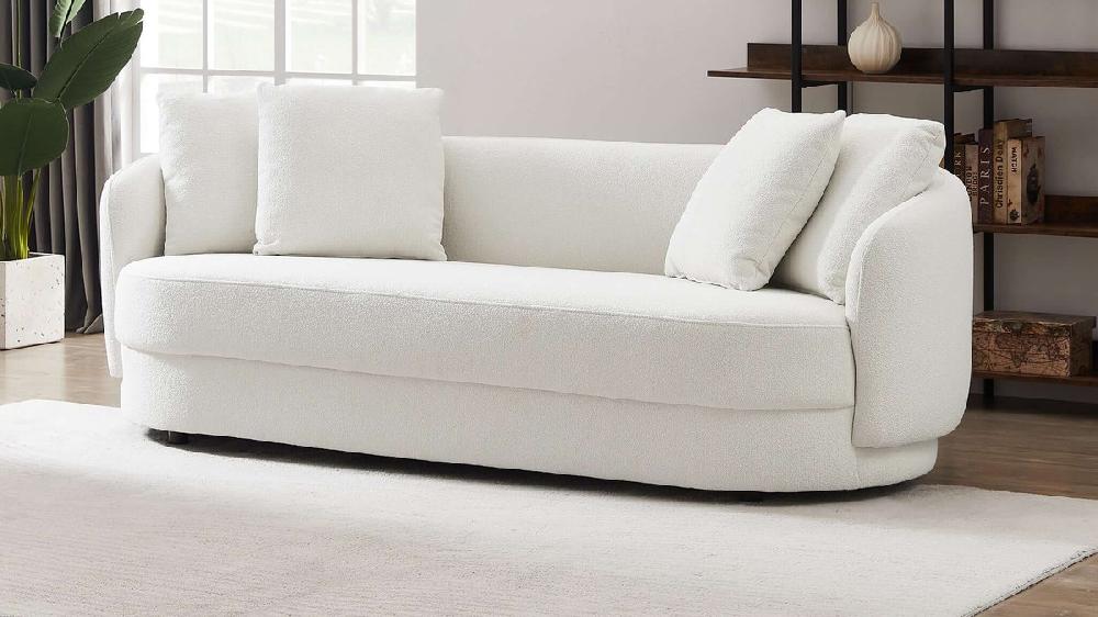 Jennifer Taylor Home Kaizu 85" Japandi Style Curved Bouclé Sofa With Recessed Base White