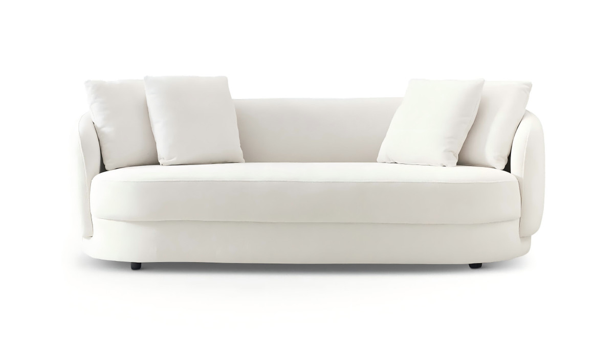 jennifer taylor home Kaizu 85" Japandi Style Curved Bouclé Sofa with Recessed Base White