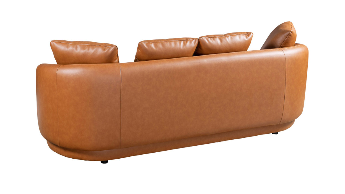 Jennifer Taylor Home Kaizu 85" Japandi Style Curved Composite Leather Sofa With Recessed Base Cognac