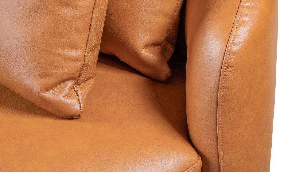 Jennifer Taylor Home Kaizu 85" Japandi Style Curved Composite Leather Sofa With Recessed Base Cognac