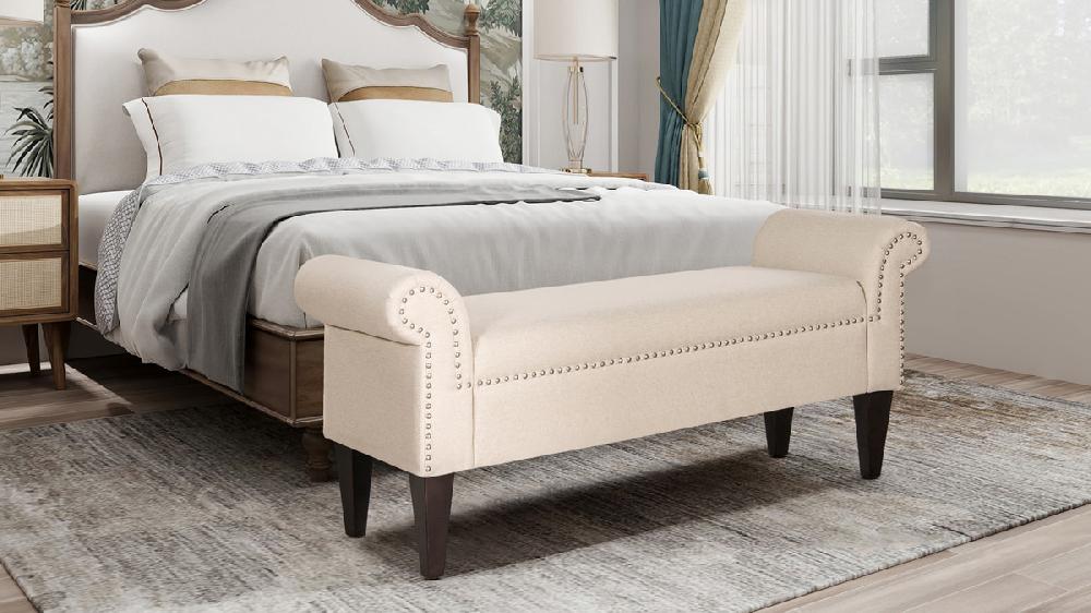 Jennifer Taylor Home Kathy Roll Arm Entryway Accent Bench Sky Neutral Beige