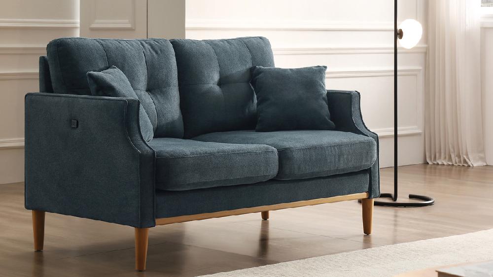 Jennifer Taylor Home Kenton 56.7" Upholstered Loveseat With USB Port & 2 Toss Pillows Polyester Dark Blue