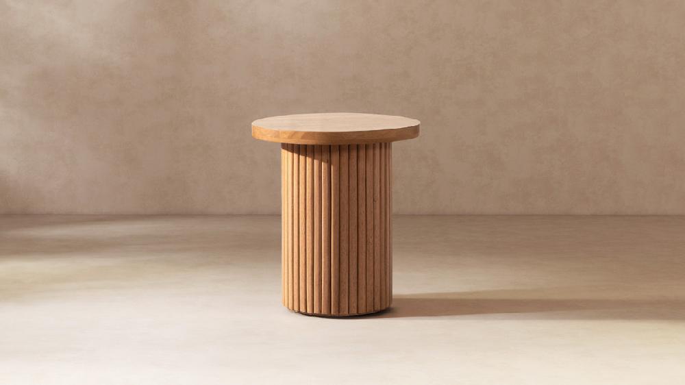 Jennifer Taylor Home Kenzie 19.5" Fluted Pillar Round Accent Side Table Light Natural Brown