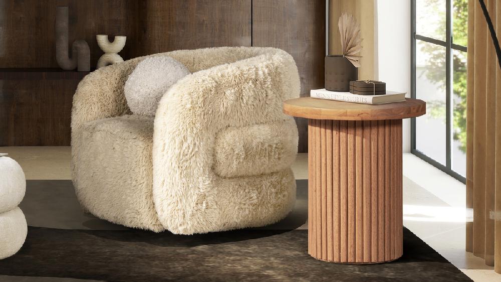 Jennifer Taylor Home Kenzie 19.5" Fluted Pillar Round Accent Side Table Light Natural Brown