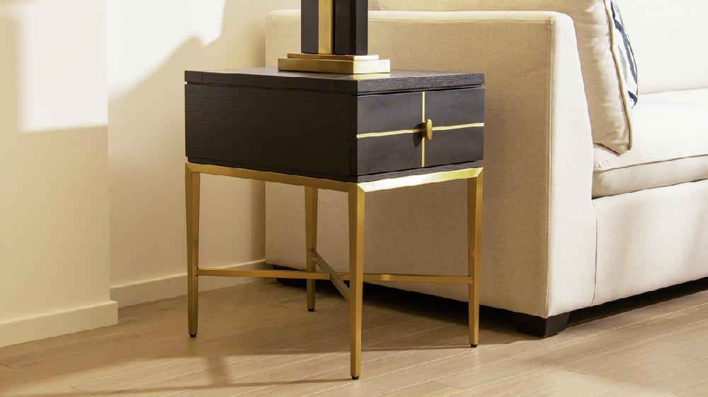 jennifer taylor home Kingsly 16" Wide Contemporary Glam Storage Side Table Espresso Black