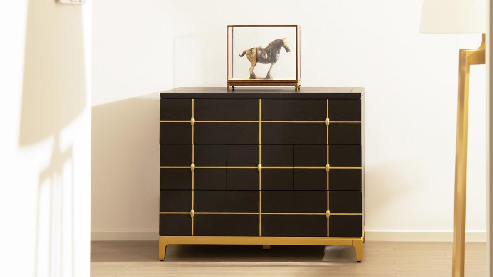 jennifer taylor home Kingsly 42" Contemporary Glam Storage Chest Espresso Black