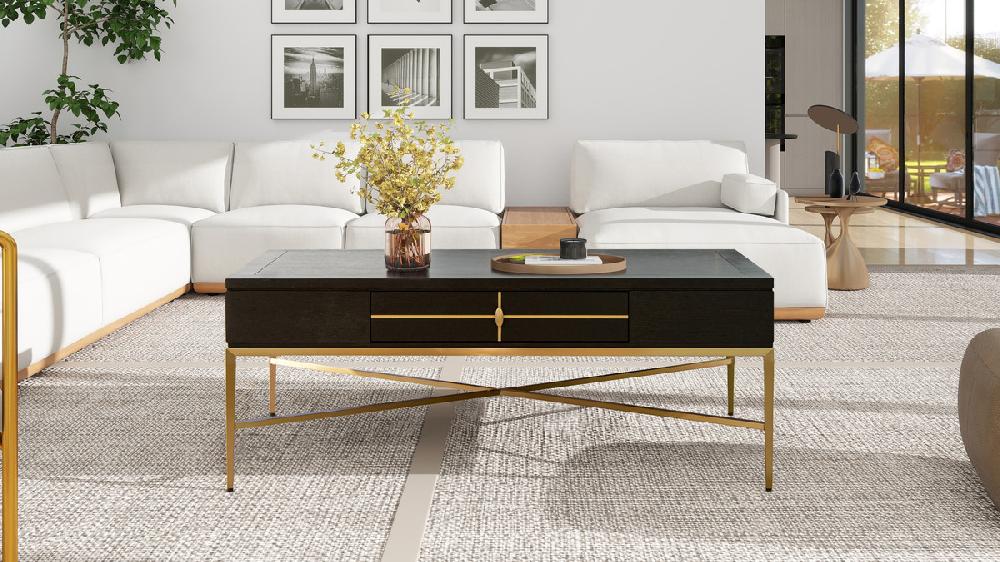 jennifer taylor home Kingsly 51" Contemporary Glam Storage Coffee Table Espresso Black