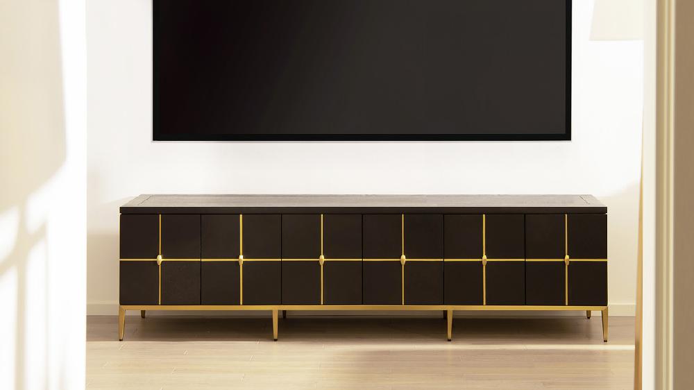 jennifer taylor home Kingsly 79" Contemporary Glam TV Stand Cabinet Espresso Black