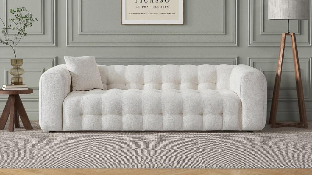 Jennifer Taylor Home Kiyo 86.6" Tufted Boucle Sofa With Pillow Cream White