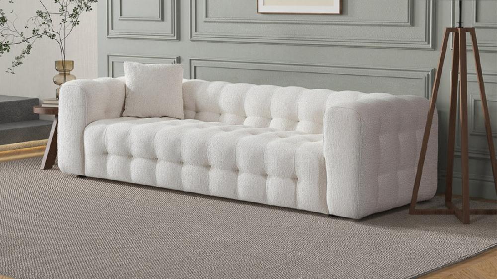 Jennifer Taylor Home Kiyo 86.6" Tufted Boucle Sofa With Pillow Cream White