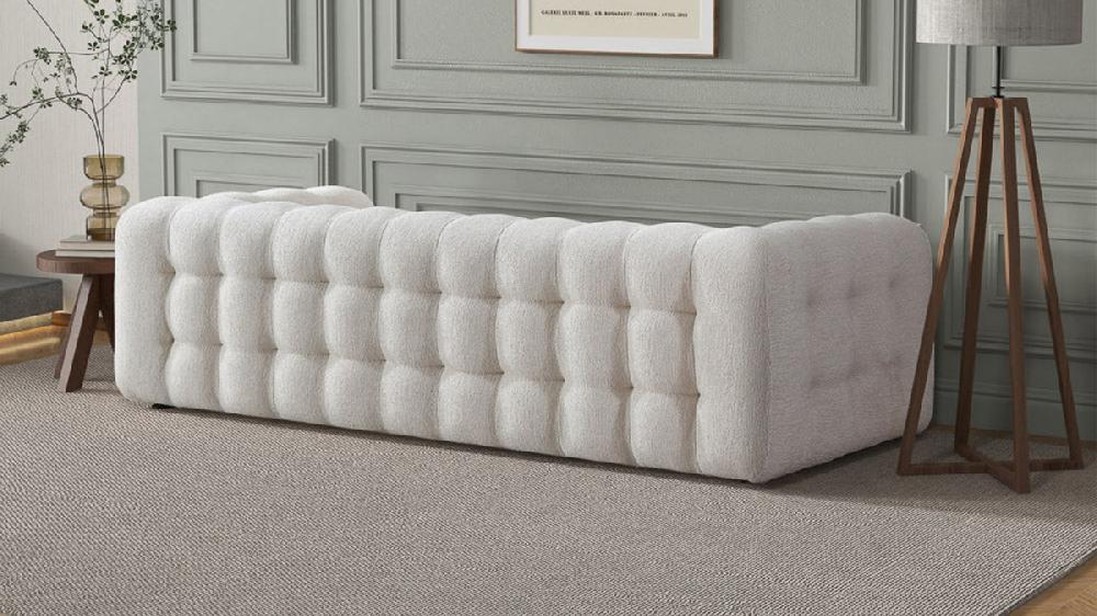 Jennifer Taylor Home Kiyo 86.6" Tufted Boucle Sofa With Pillow Cream White