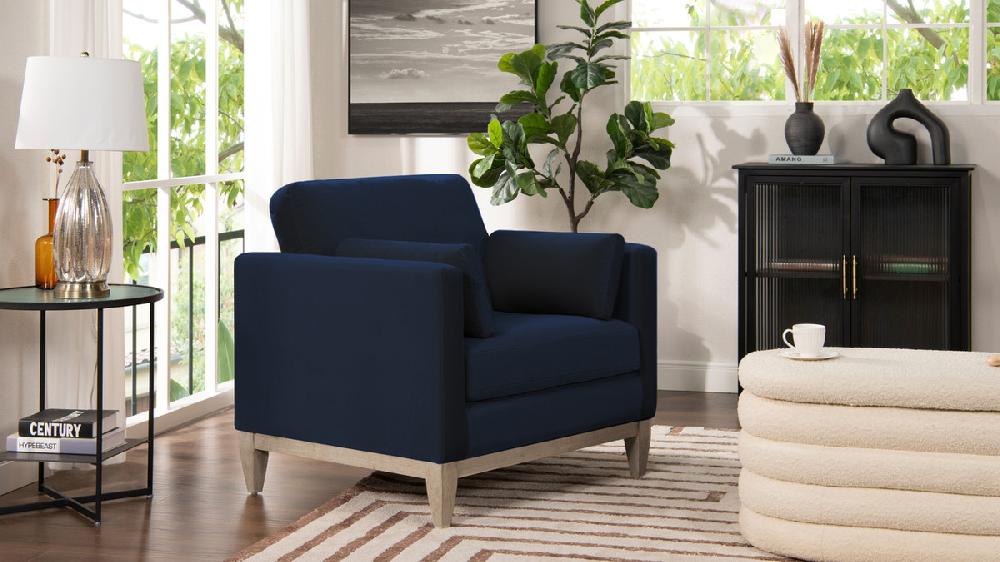 Jennifer Taylor Home Knox 36" Modern Farmhouse Arm Chair Dark Navy Blue Performance Velvet