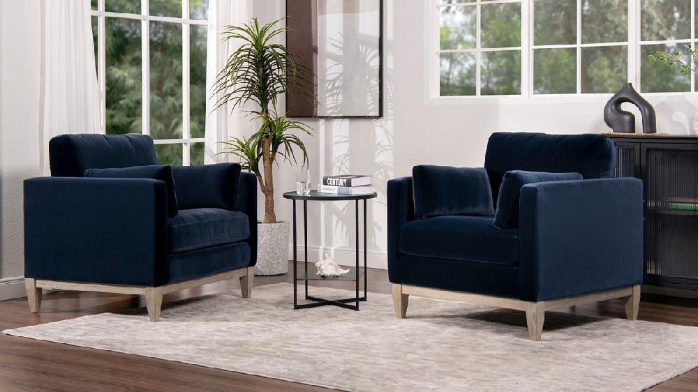 Jennifer Taylor Home Knox 36" Modern Farmhouse Arm Chair Dark Navy Blue Performance Velvet