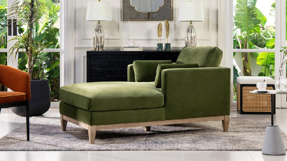 Jennifer Taylor Home Knox 65" Modern Farmhouse Chaise Lounge Chair Olive Green