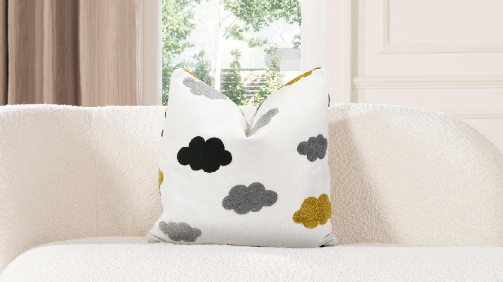 Jennifer Taylor Home La Broderie 20" Square Embroidered Throw Pillow & Feather Down Insert Cumulus Cream White
