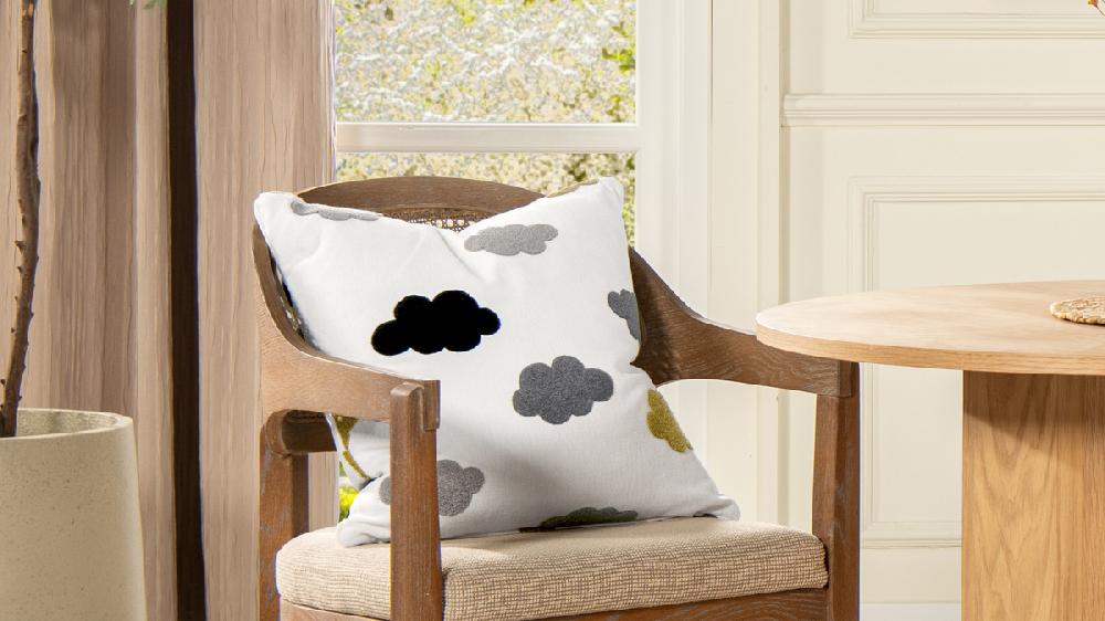 Jennifer Taylor Home La Broderie 20" Square Embroidered Throw Pillow & Feather Down Insert Cumulus Cream White