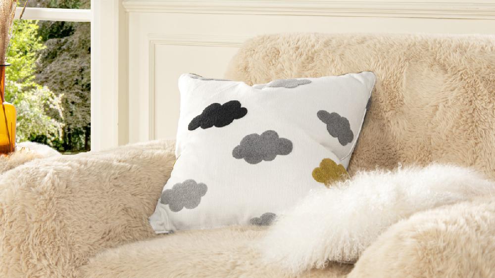 Jennifer Taylor Home La Broderie 20" Square Embroidered Throw Pillow & Feather Down Insert Cumulus Cream White