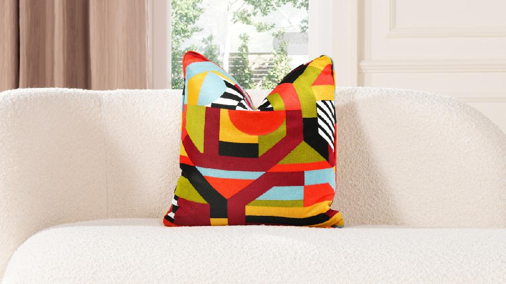 Jennifer Taylor Home La Broderie 20" Square Embroidered Throw Pillow & Feather Down Insert Colorpop Multicolored
