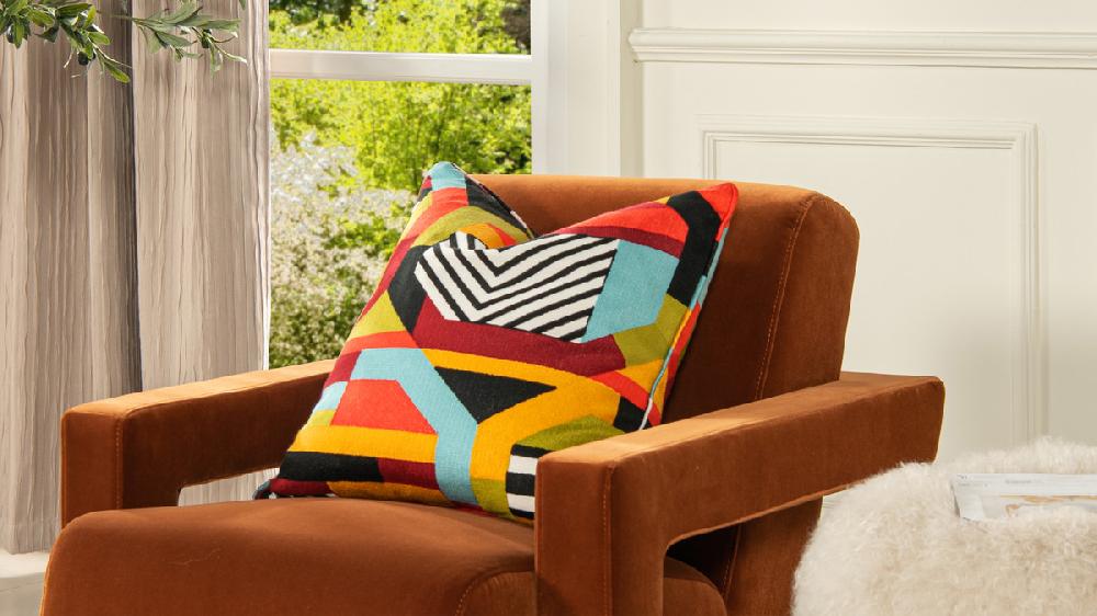 Jennifer Taylor Home La Broderie 20" Square Embroidered Throw Pillow & Feather Down Insert Colorpop Multicolored