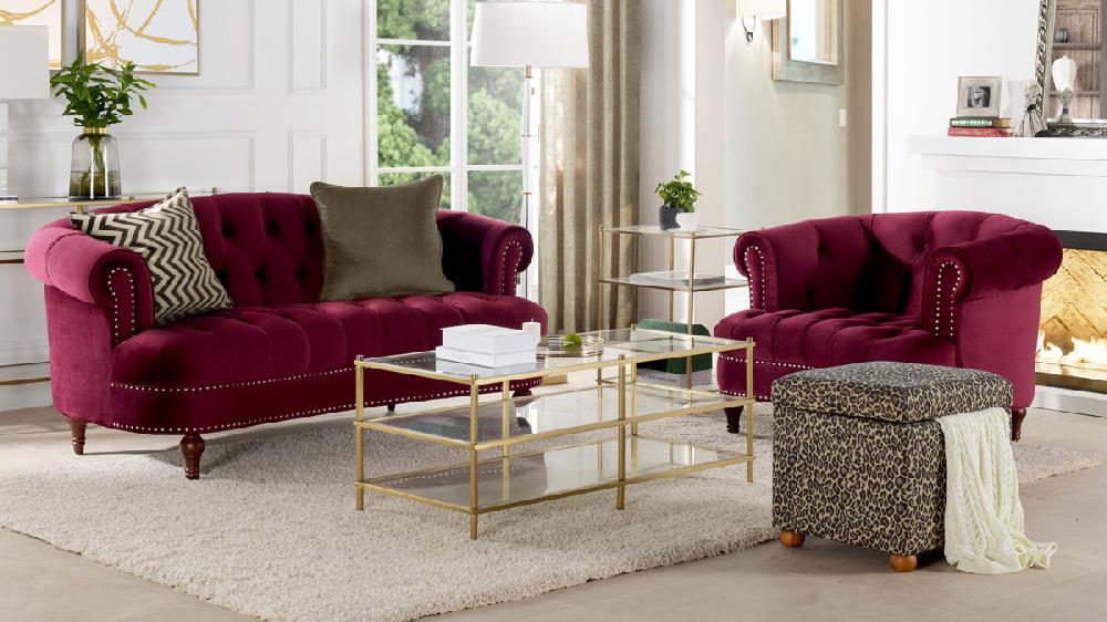Jennifer Taylor Home La Rosa Victorian Chesterfield Loveseat Burgundy