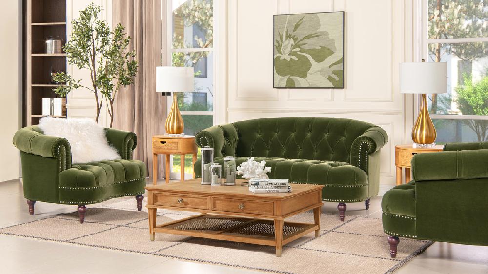 Jennifer Taylor Home La Rosa Victorian Chesterfield Loveseat Olive Green