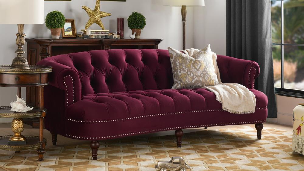 Jennifer Taylor Home La Rosa Victorian Chesterfield Tufted Sofa Burgundy