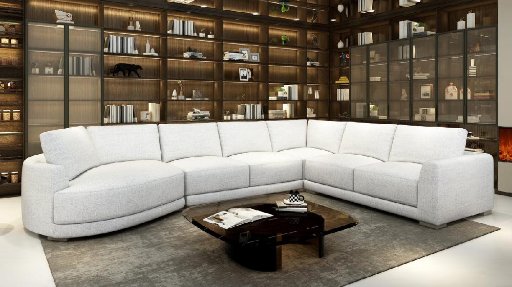 Jennifer Taylor Home Laguna 166" Left-Arm Facing Modern Modular Feather-Cushion 4-Piece Chaise Sectional Sofa Cloud Light Gray