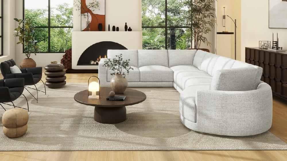 Jennifer Taylor Home Laguna 166" Right-Arm Facing Modern Modular Feather-Cushion 4-Piece Chaise Sectional Sofa Cloud Light Gray