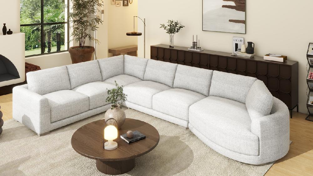 Jennifer Taylor Home Laguna 166" Right-Arm Facing Modern Modular Feather-Cushion 4-Piece Chaise Sectional Sofa Cloud Light Gray