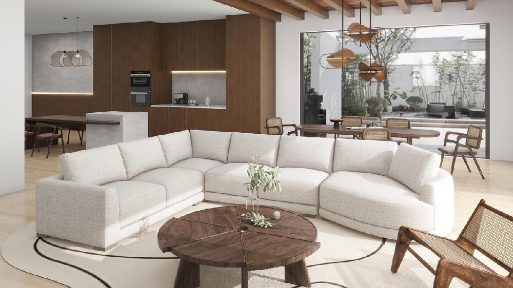 Jennifer Taylor Home Laguna 166" Right-Arm Facing Modern Modular Feather-Cushion 4-Piece Chaise Sectional Sofa Wheat Cream Beige