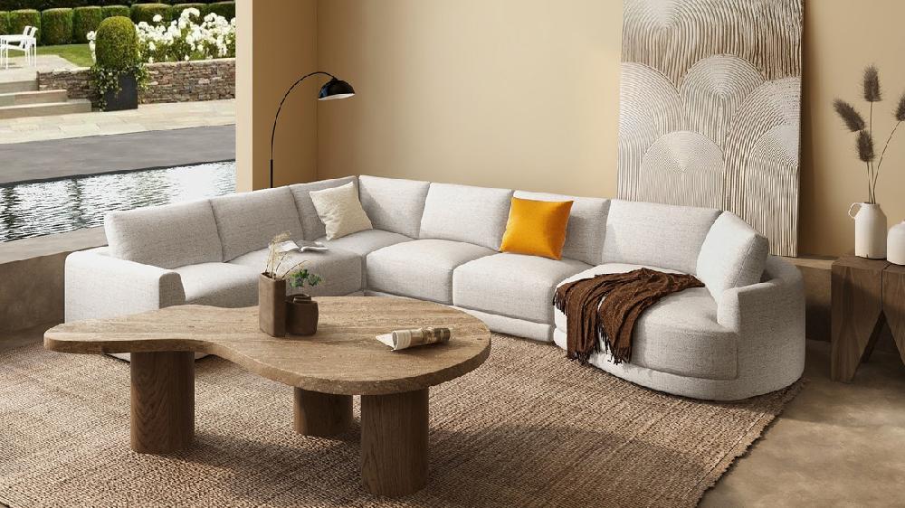 Jennifer Taylor Home Laguna 166" Right-Arm Facing Modern Modular Feather-Cushion 4-Piece Chaise Sectional Sofa Wheat Cream Beige