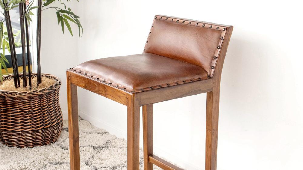 Jennifer Taylor Home Langston 24" Genuine Leather Low Back Counter Stool With Solid Wood Sled Legs