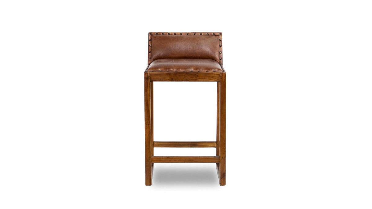 Jennifer Taylor Home Langston 24" Genuine Leather Low Back Counter Stool With Solid Wood Sled Legs
