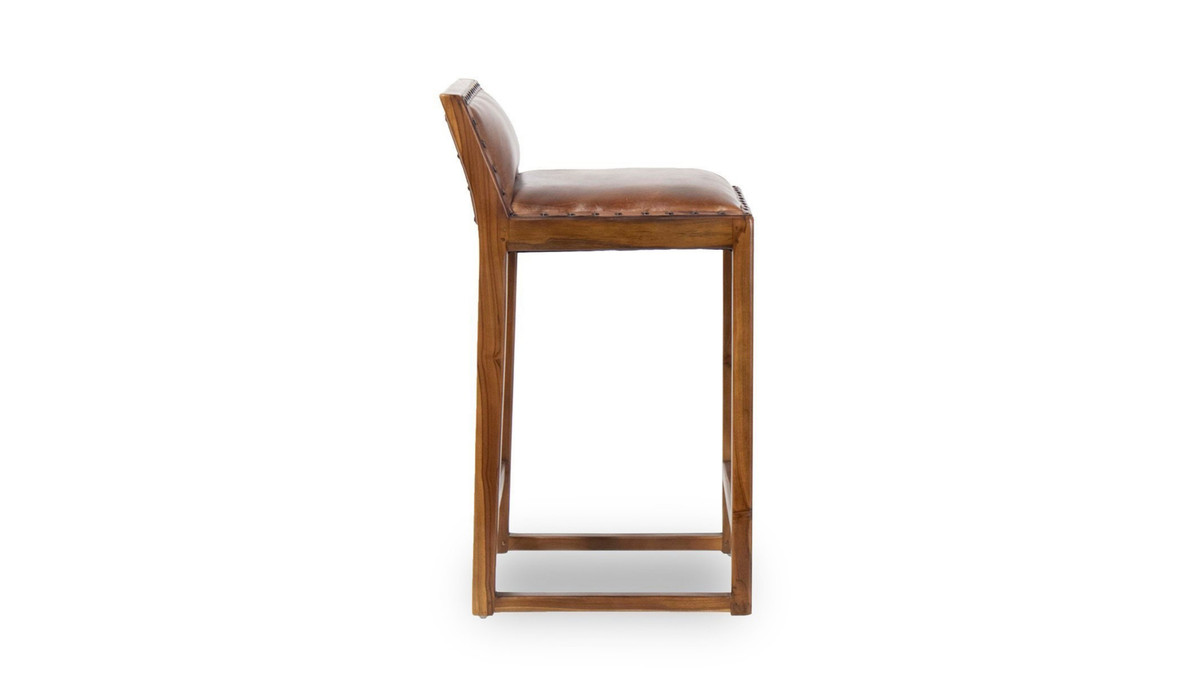 Jennifer Taylor Home Langston 24" Genuine Leather Low Back Counter Stool With Solid Wood Sled Legs