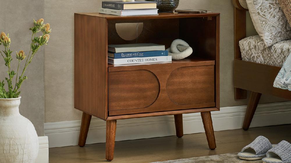 Jennifer Taylor Home Larkin 22.75" Mid-Century Nightstand With Integrated Outlets & USB Ports Walnut Finish
