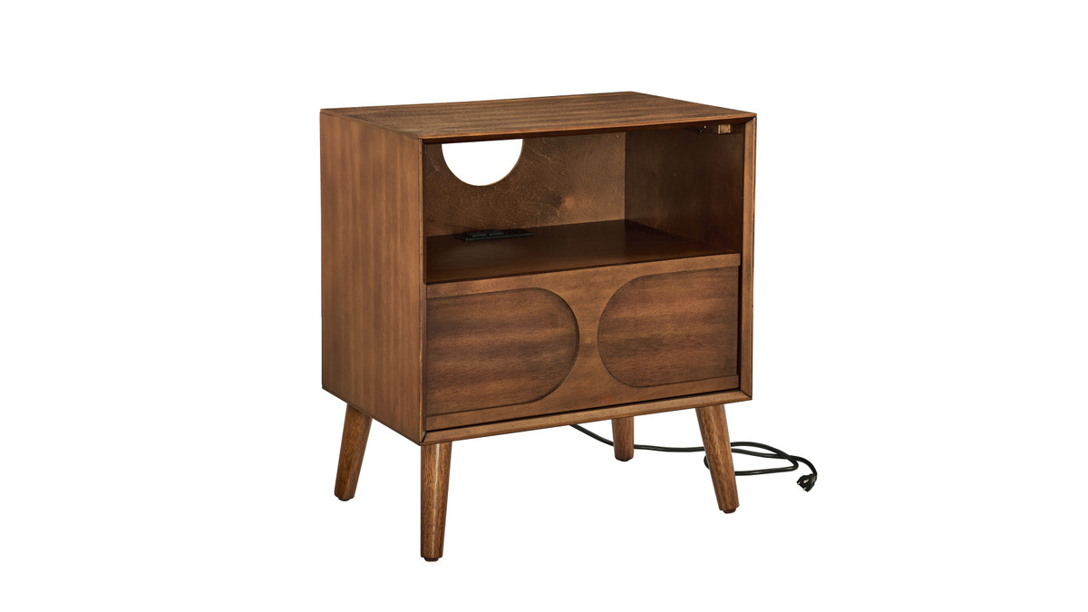 Jennifer Taylor Home Larkin 22.75" Mid-Century Nightstand With Integrated Outlets & USB Ports Walnut Finish