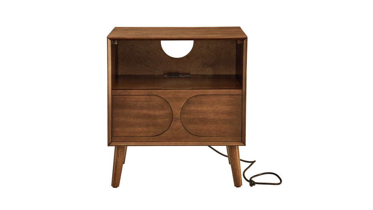 jennifer taylor home Larkin 22.75" Mid-Century Nightstand with Integrated Outlets & USB Ports Walnut Finish jennifer taylor home Larkin 22.75" Mid-Century Nightstand with Integrated Outlets & USB Ports Walnut Finish